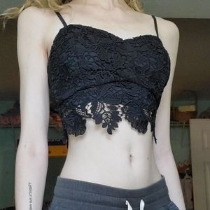 Black floral lace crop top